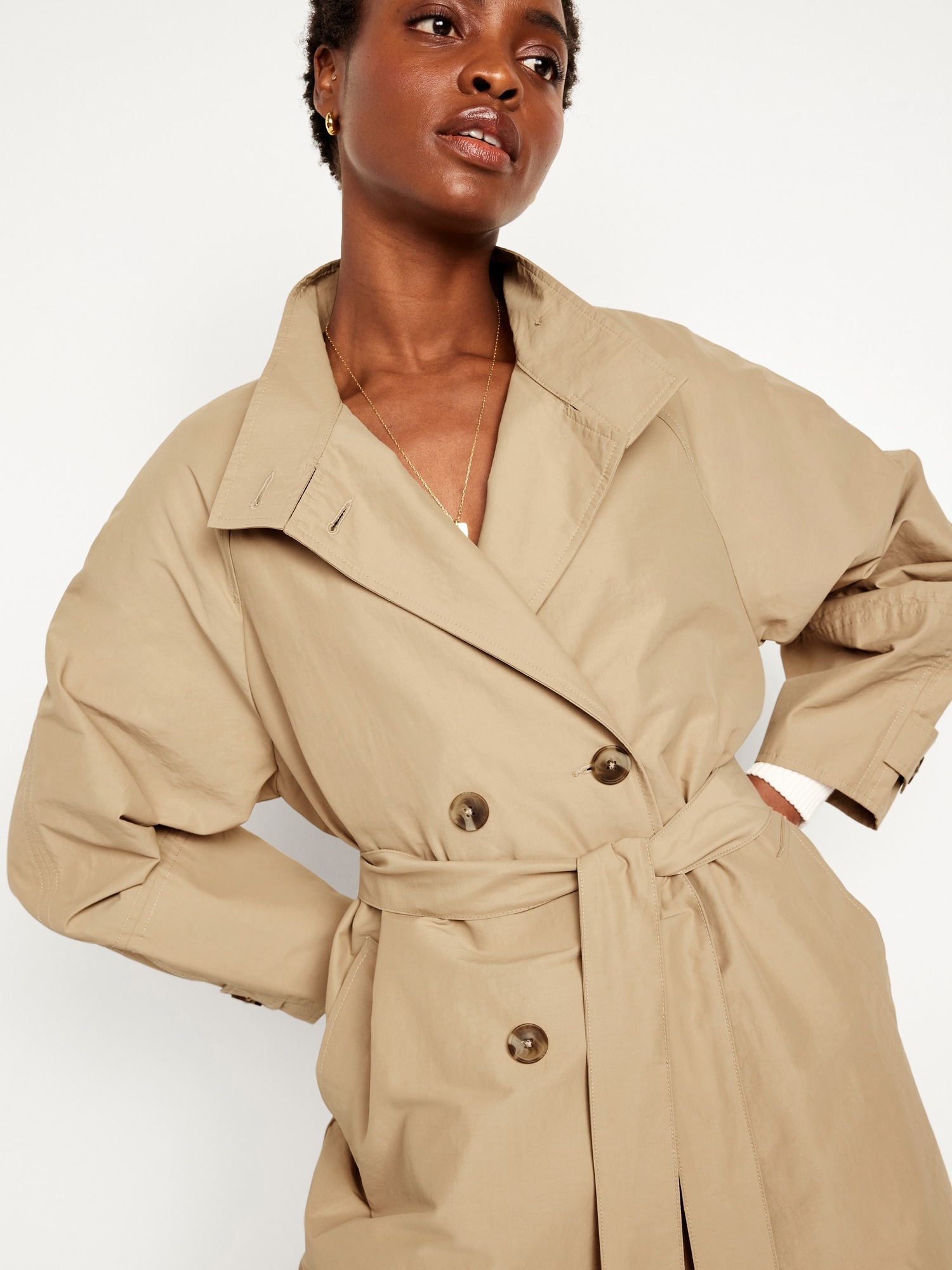 Khaki Premium Woven Hooded Trench Coat