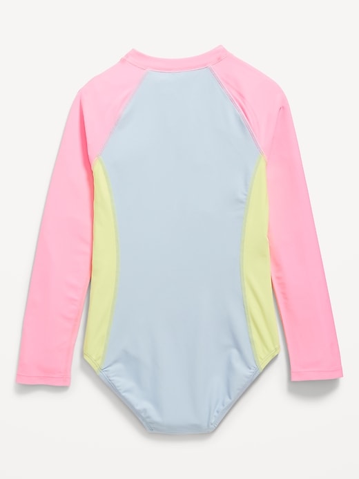 Image number 2 showing, Printed Zip-Front One-Piece Rashguard Swimsuit for Girls