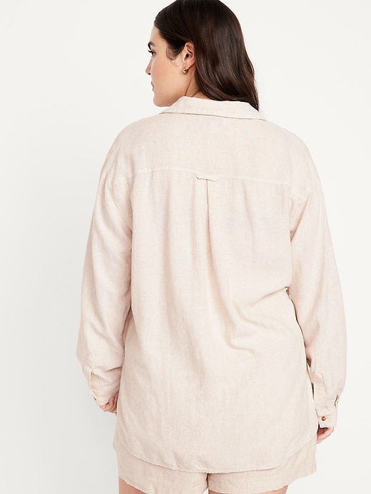 Image number 6 showing, Linen-Blend Button-Down Boyfriend Shirt