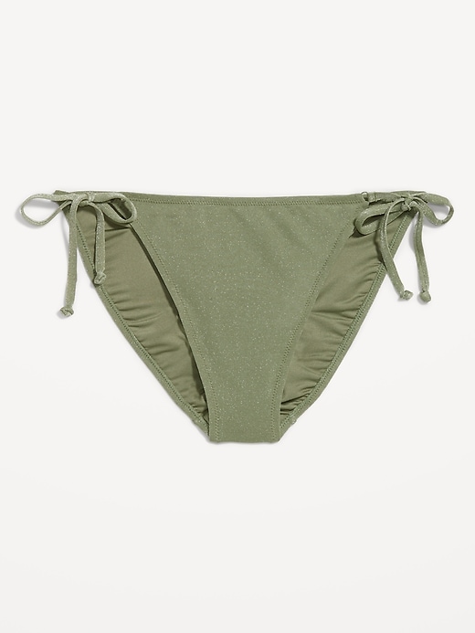 L'image numéro 4 présente Culotte de bikini string brillante à taille mi-basse nouée sur le côté pour Femme