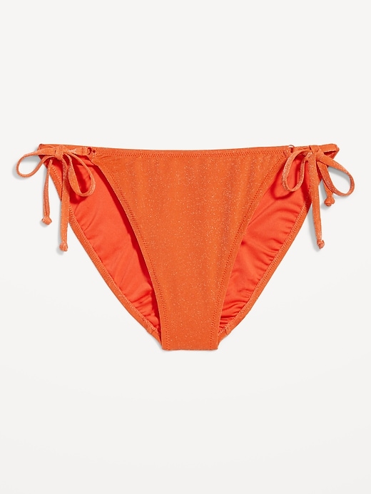 L'image numéro 4 présente Culotte de bikini string brillante à taille mi-basse nouée sur le côté pour Femme