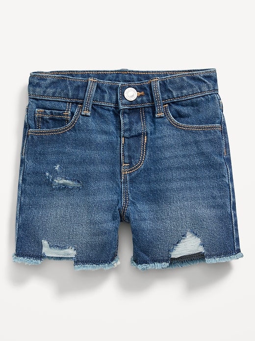 View large product image 1 of 2. High-Waisted Frayed-Hem Jean Shorts for Toddler Girls