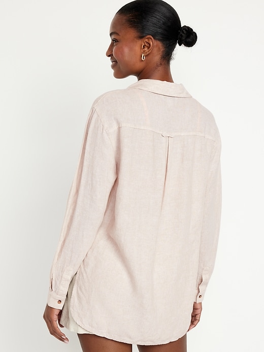 Image number 2 showing, Linen-Blend Button-Down Boyfriend Shirt
