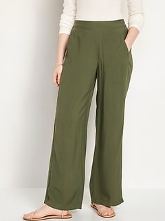 Olive Leaf Woman's Palazzo Pants - Casual Wide Leg High Waisted Solid  Tiered Comfy Lounge Long Trousers with Waist Tie (Black P6479, S) at   Women's Clothing store