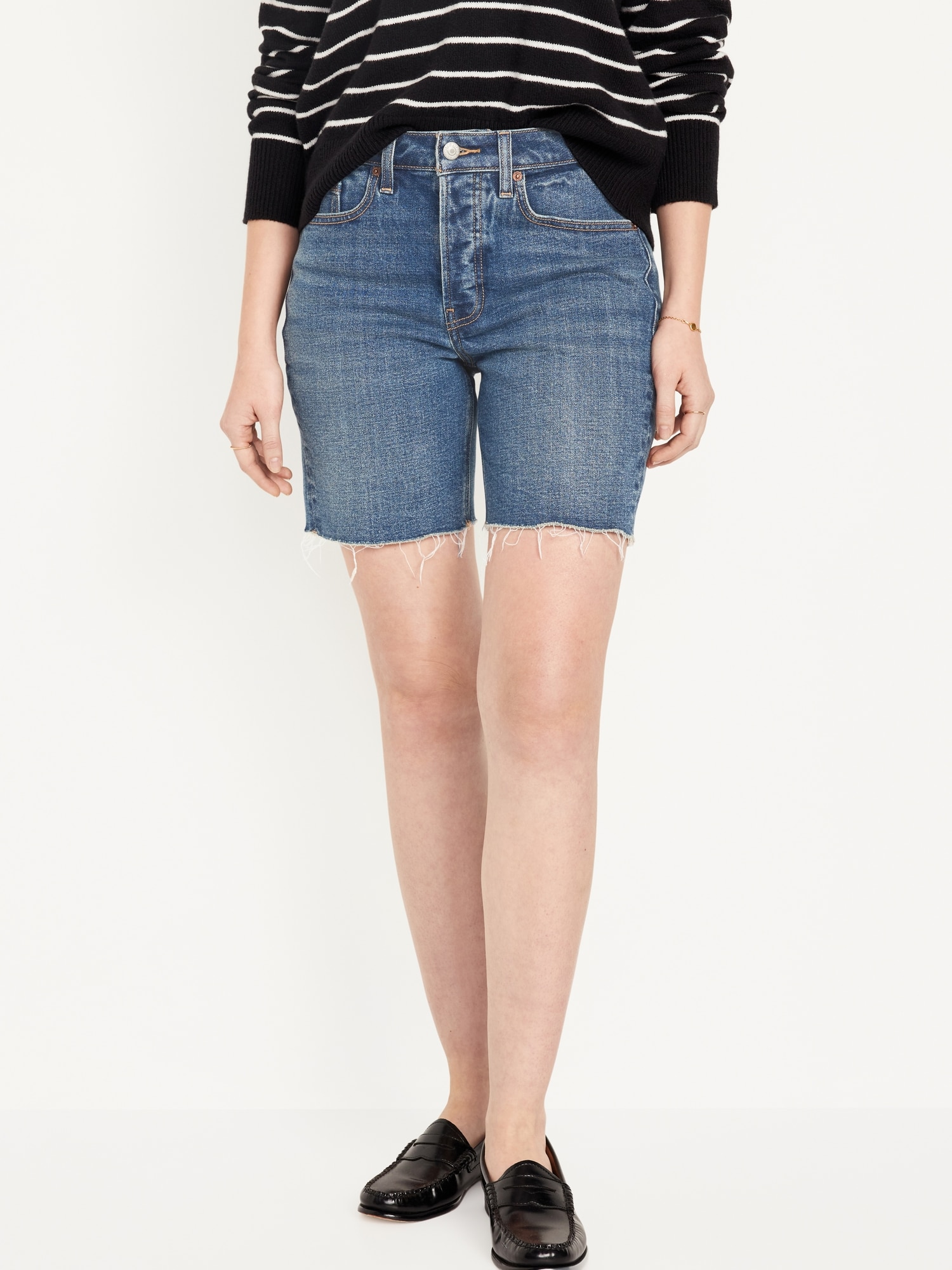 Short OG en denim à taille haute et à braguette boutonnée, entrejambe de 18 cm