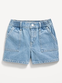 View large product image 4 of 4. Elasticized High-Waisted Utility Jean Shorts for Girls