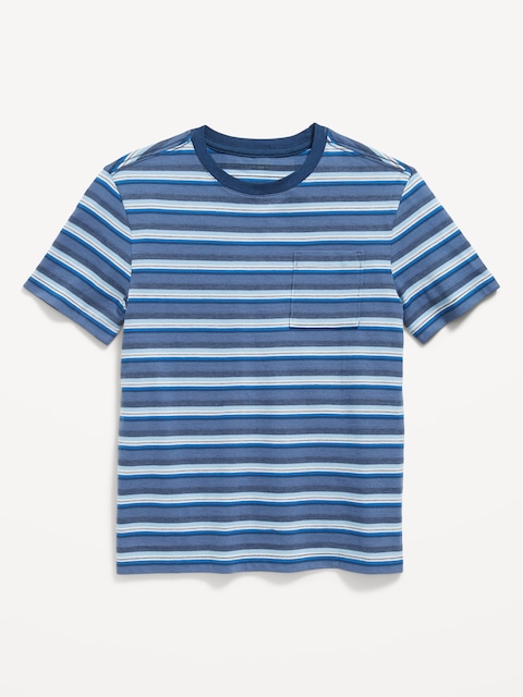 T-shirt texturé rayé à manches courtes et poche pour Garçon - Vert