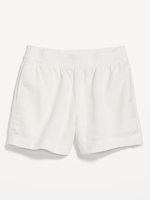 L'image numéro 4 présente Short à taille haute en mélange de lin pour Femme, entrejambe 7,5 cm