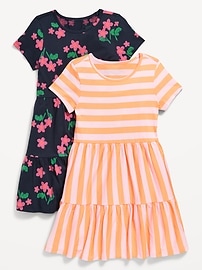 View large product image 3 of 3. Printed Short-Sleeve Tiered Dress 2-Pack for Girls
