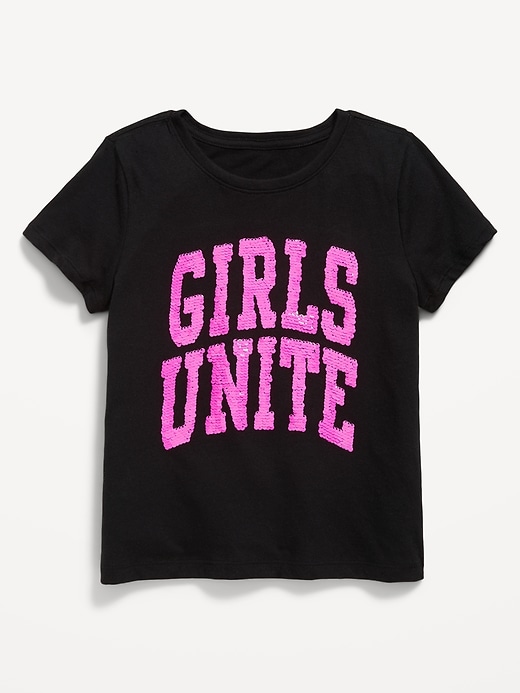 Girls' burgundy marl T-shirt with reversible sequin star