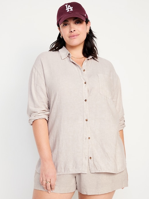 Image number 7 showing, Linen-Blend Button-Down Boyfriend Shirt
