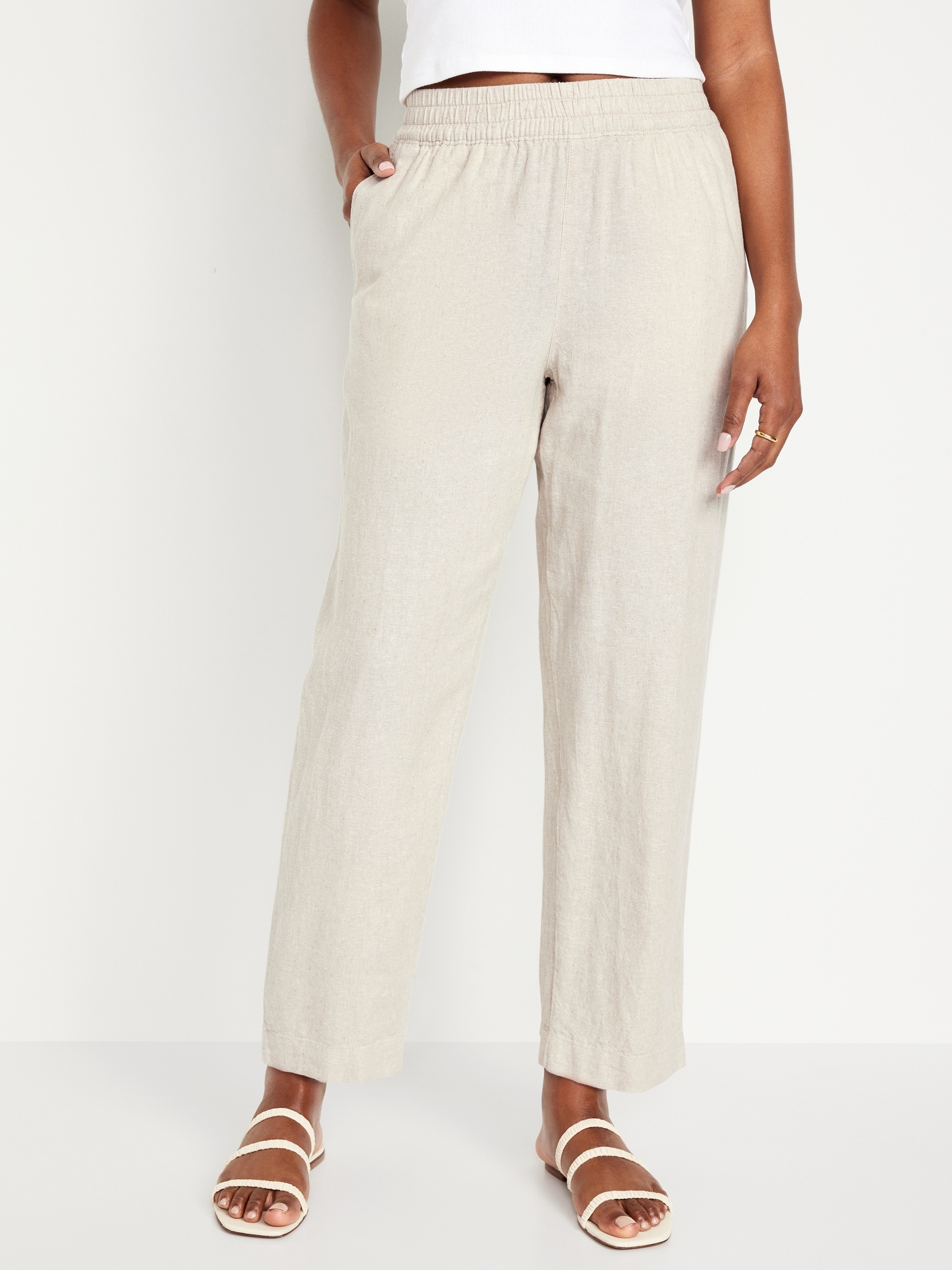 H&M Womens Pants Szie 8 Tan Paperbag High Rise Wide Leg Deep Pockets  Lightweight