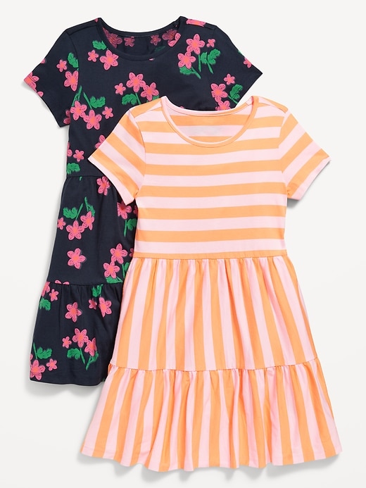 View large product image 1 of 3. Printed Short-Sleeve Tiered Dress 2-Pack for Girls