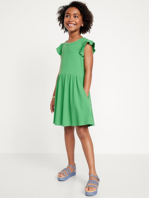 Ruffled-Sleeve Fit & Flare Dress for Girls