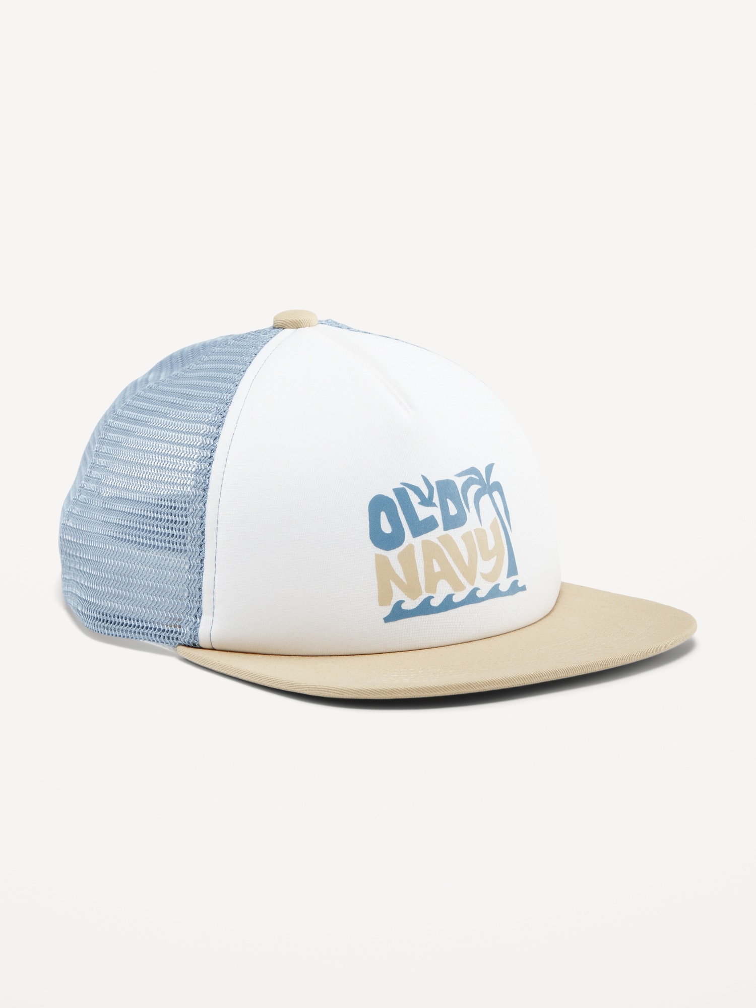 Logo-Graphic Flat-Brim Trucker Hat for Boys - White