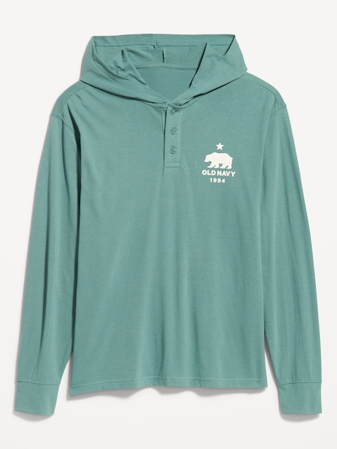 Lightweight Logo Henley Hoodie - Green