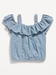 Off-The-Shoulder Ruffled Chambray Top for Baby