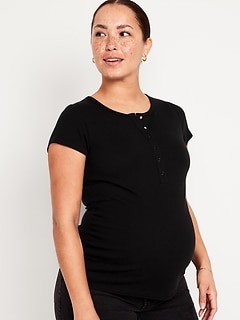 Maternity Short Sleeve Waffle Knit Henley Top