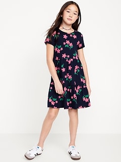 Short-Sleeve Tiered Swing Dress for Girls