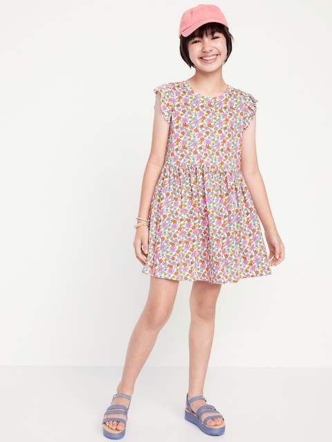 Printed Flutter-Sleeve Fit and Flare Dress for Girls
