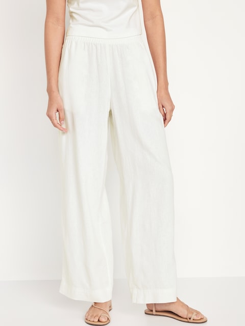 High-Waisted Linen-Blend Wide-Leg Pants - White