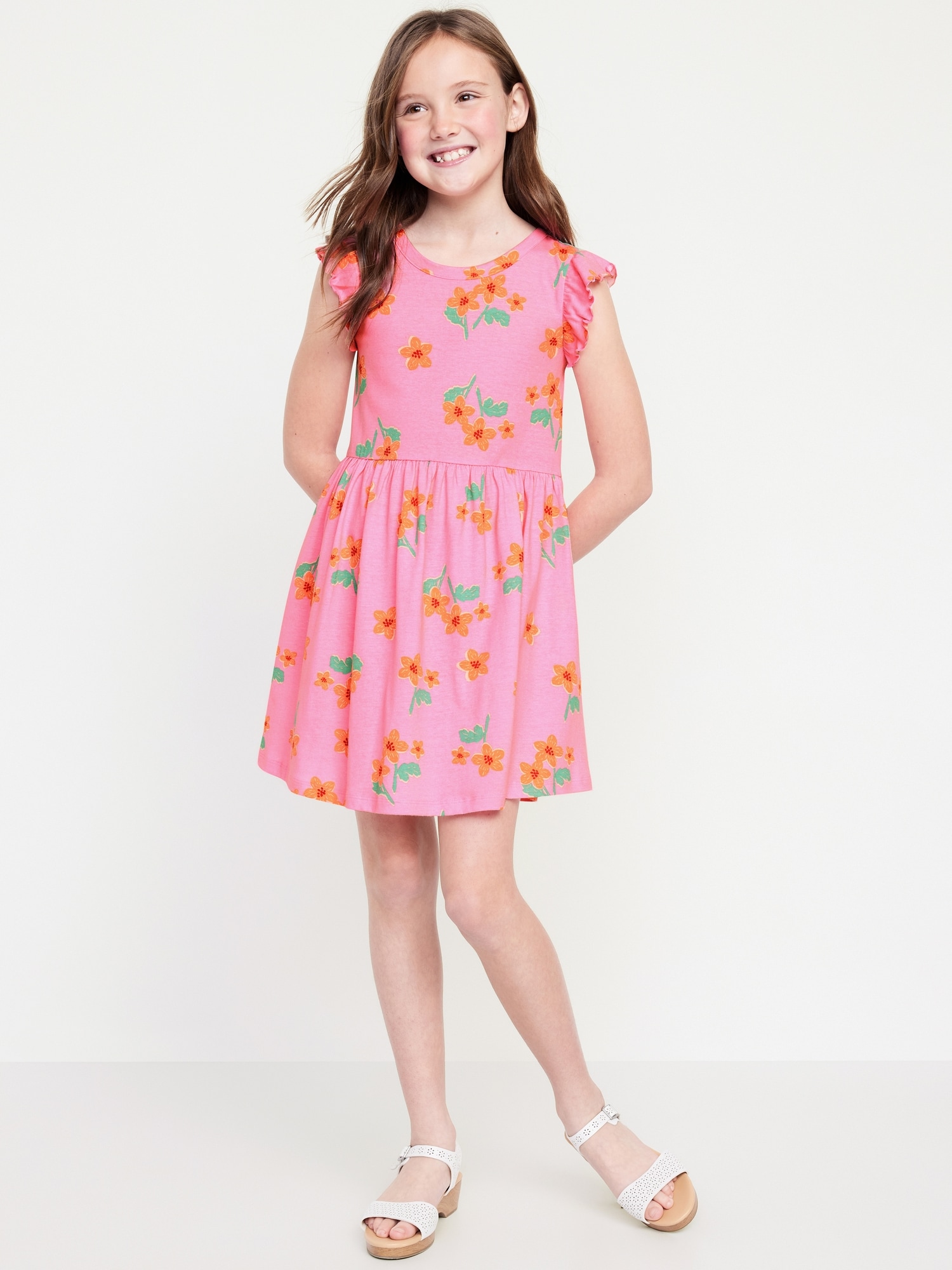 Printed Flutter-Sleeve Fit and Flare Dress for Girls