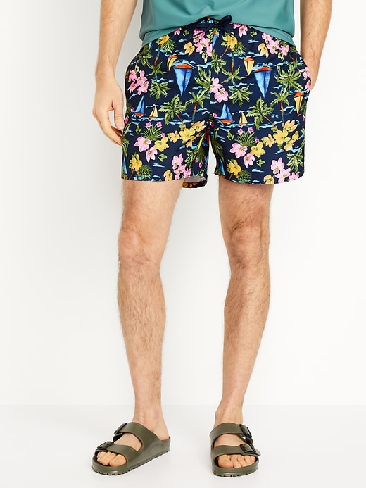 Image number 1 showing, Printed Swim Trunks -- 5-inch inseam