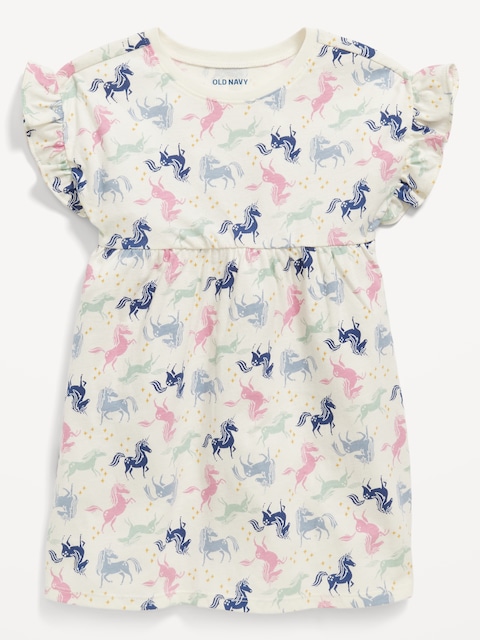 Printed Fit and Flare Dress for Toddler Girls - Unicorns