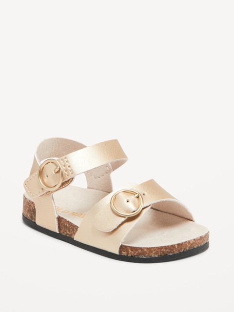 Faux-Leather Buckled Strap Sandals for Baby - Gold