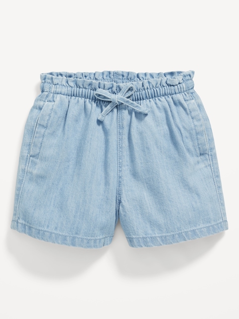 Ruffled Chambray Pull-On Shorts for Toddler Girls - Chambray