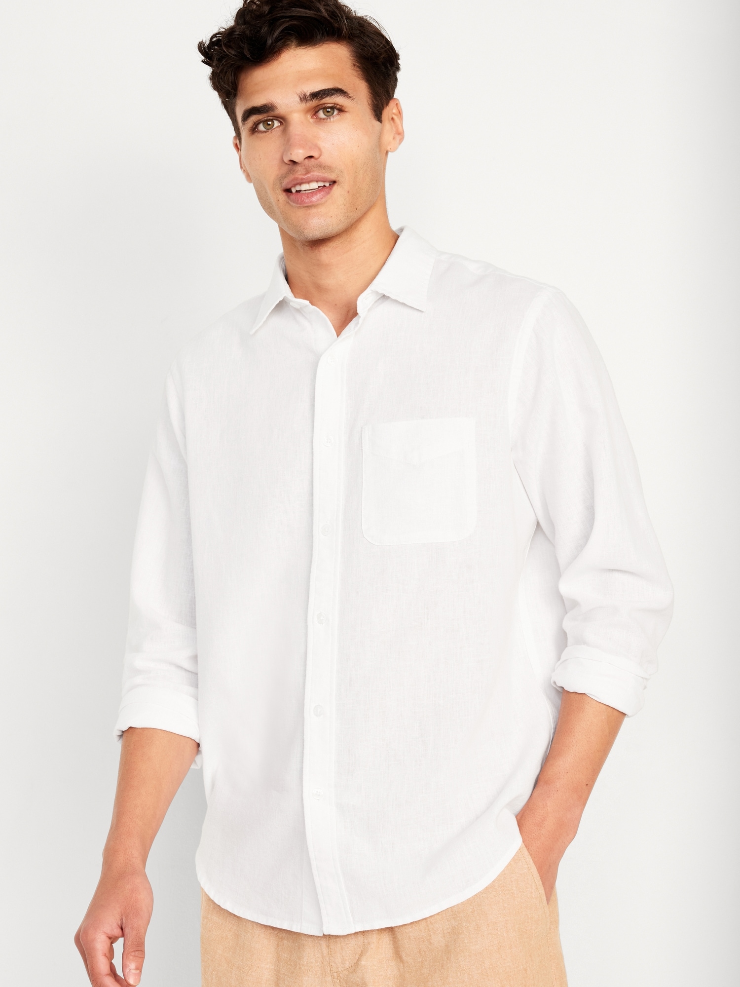 Chemise passe-partout coupe classique en mélange de lin pour Homme