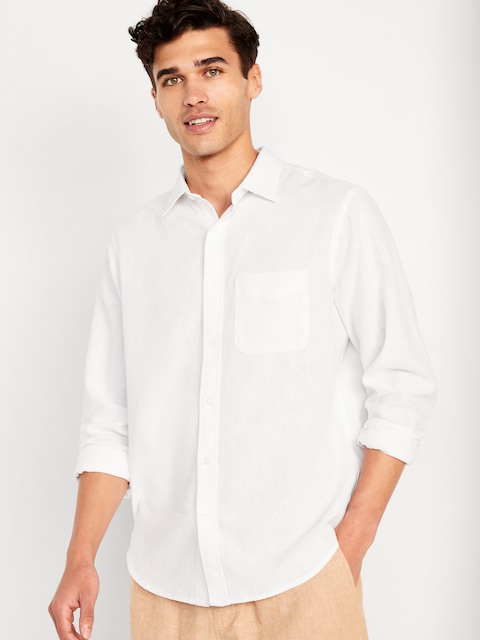 Chemise passe-partout coupe classique en mélange de lin pour Homme - Blanc