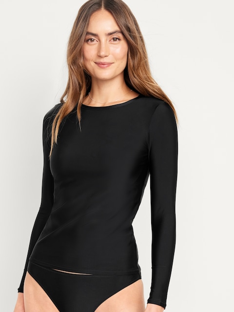 Long-Sleeve Matte Rashguard Swim Top