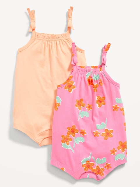 Jersey-Knit Tie-Bow Romper 2-Pack for Baby - Pink Floral