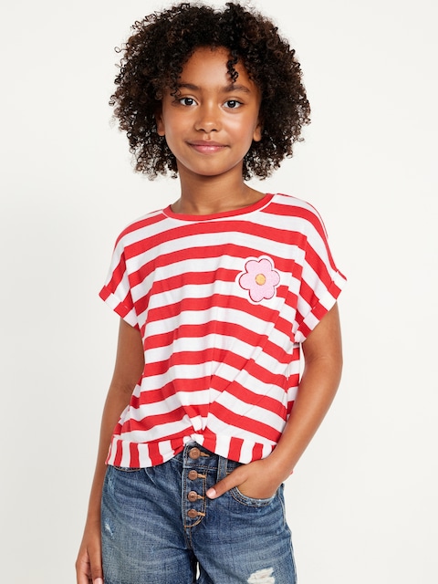 Printed Short-Sleeve Twist-Front T-Shirt for Girls