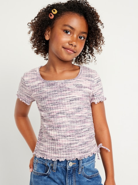 Short-Sleeve Textured Knit Side-Ruched Top for Girls