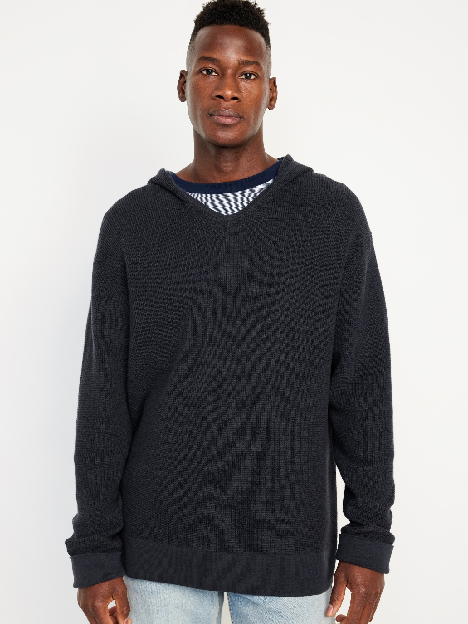 Old Navy Men's Sweater-Knit Hoodie Blue Regular Size L