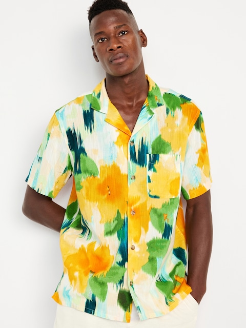 Short-Sleeve Slub-Knit Camp Shirt