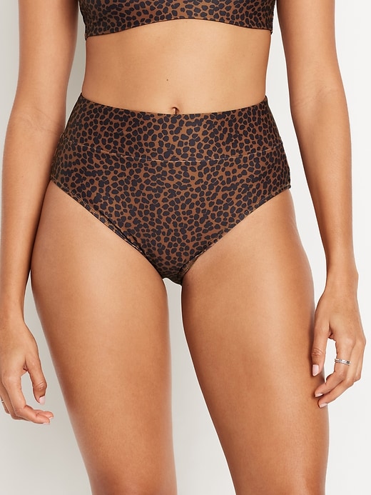 Image number 1 showing, Banded High-Waist Bikini Swim Bottoms