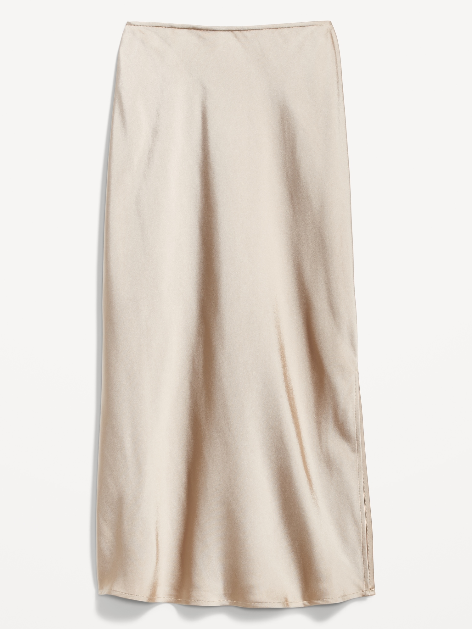 High-Waisted Satin Midi Slip Skirt