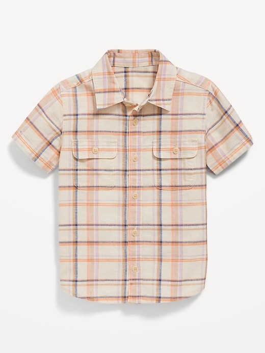 L'image numéro 1 présente Chemise militaire en mélange de lin à manches courtes et à poche pour Tout-petit