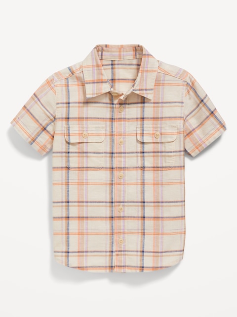 Chemise militaire en mélange de lin à manches courtes et à poche pour Tout-petit - Osselet Chanceux