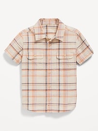 L'image numéro 1 présente Chemise militaire en mélange de lin à manches courtes et à poche pour Tout-petit