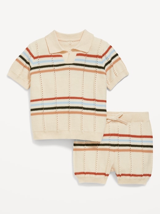 Printed Sweater Knit Polo Shirt and Shorts Set for Baby