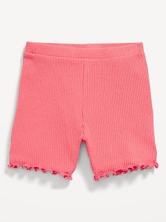 Rib-Knit Lettuce-Edge Biker Shorts for Toddler Girls