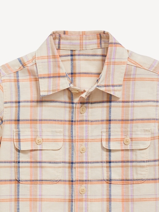 L'image numéro 3 présente Chemise militaire en mélange de lin à manches courtes et à poche pour Tout-petit
