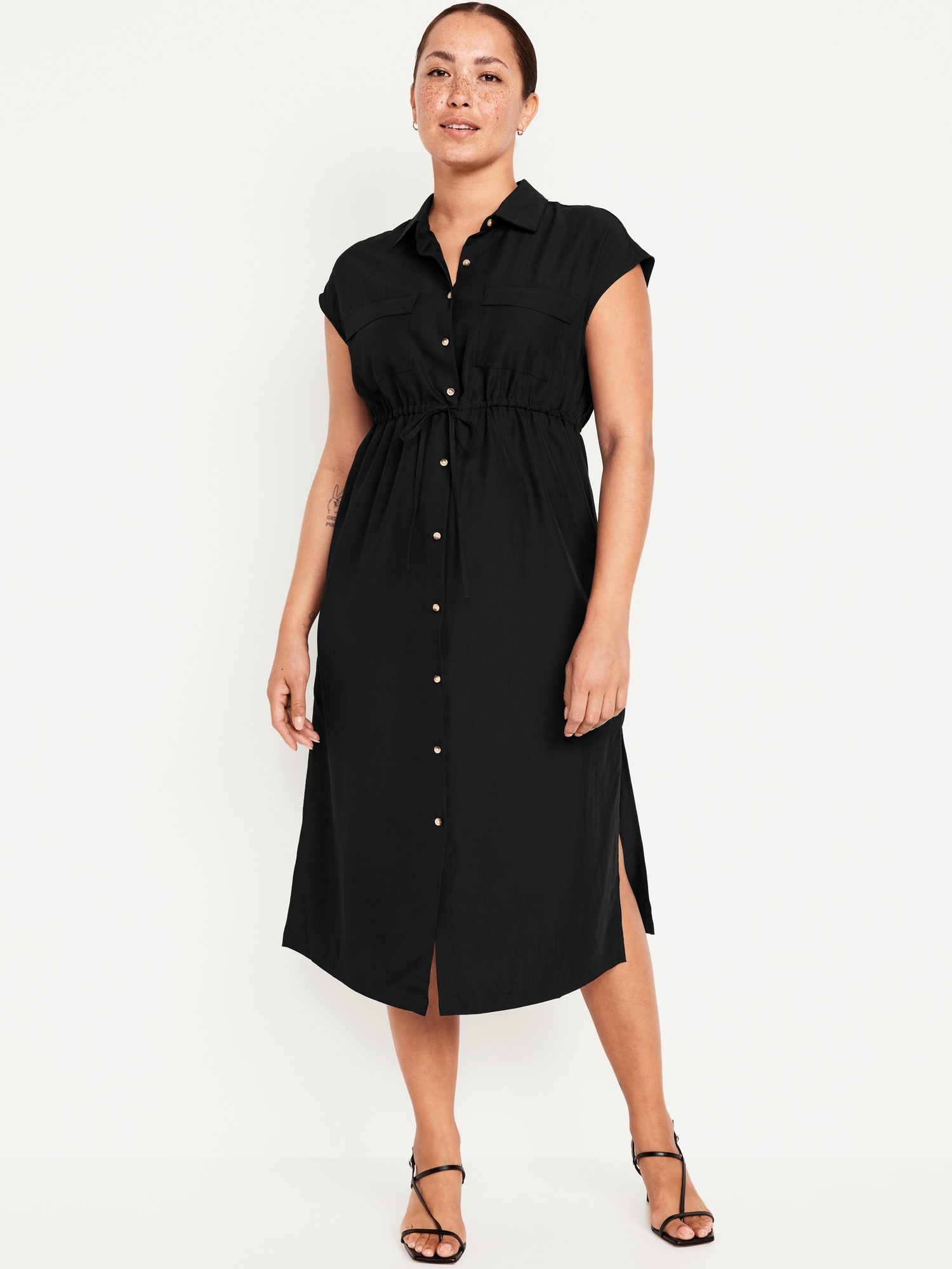 Maternity Dolman Sleeve Utility Midi Dress - Black