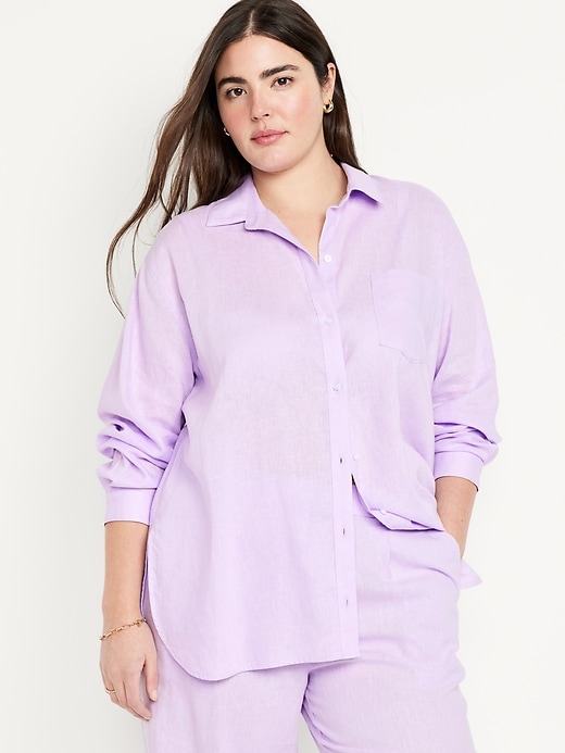Image number 5 showing, Linen-Blend Button-Down Boyfriend Shirt