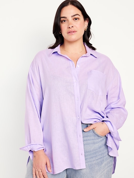 Image number 7 showing, Linen-Blend Button-Down Boyfriend Shirt