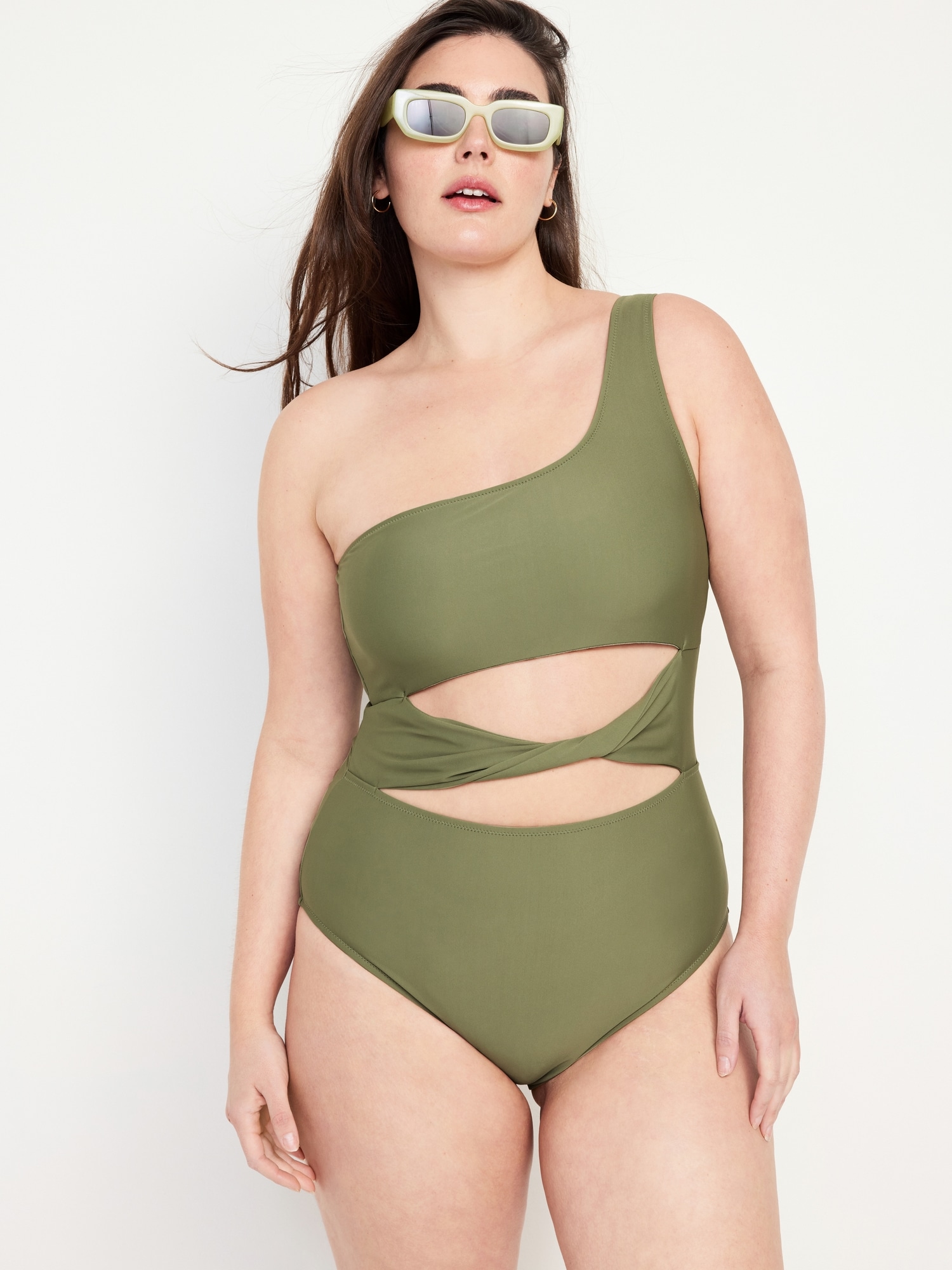 One Shoulder Swimsuit , Green One Piece Swimsuit, Bathing Suit for Women 